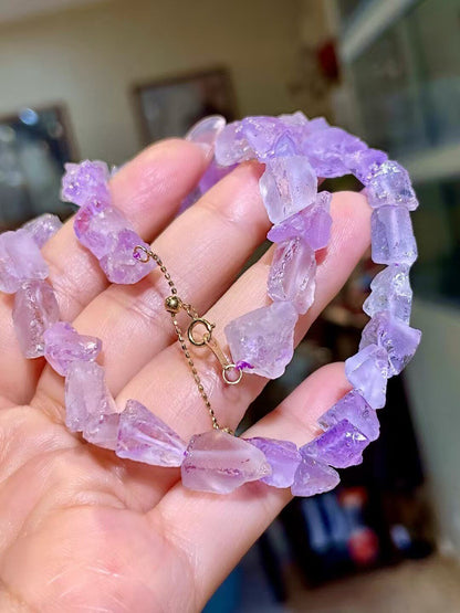 Irregular Free-Form Crystal Necklace, Purple, 18k Gold Toggle Clasp