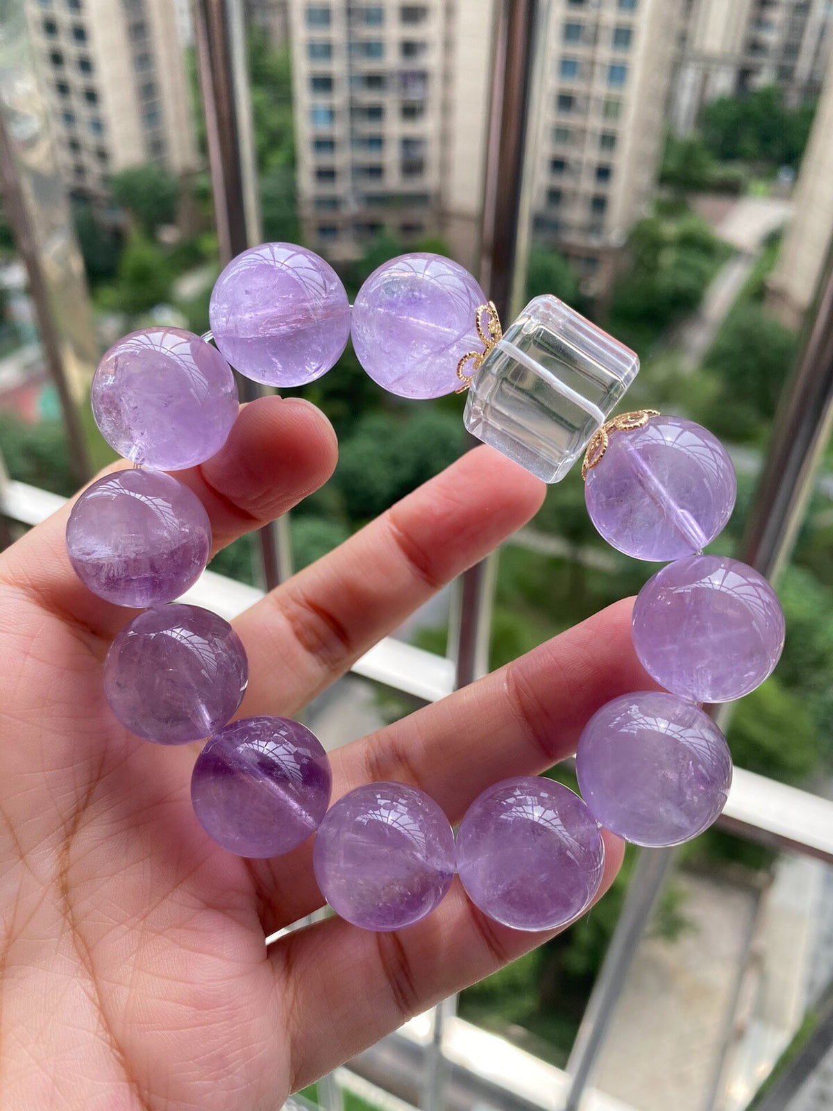 Lavender Amethyst Bracelet 16mm White Quartz Cube