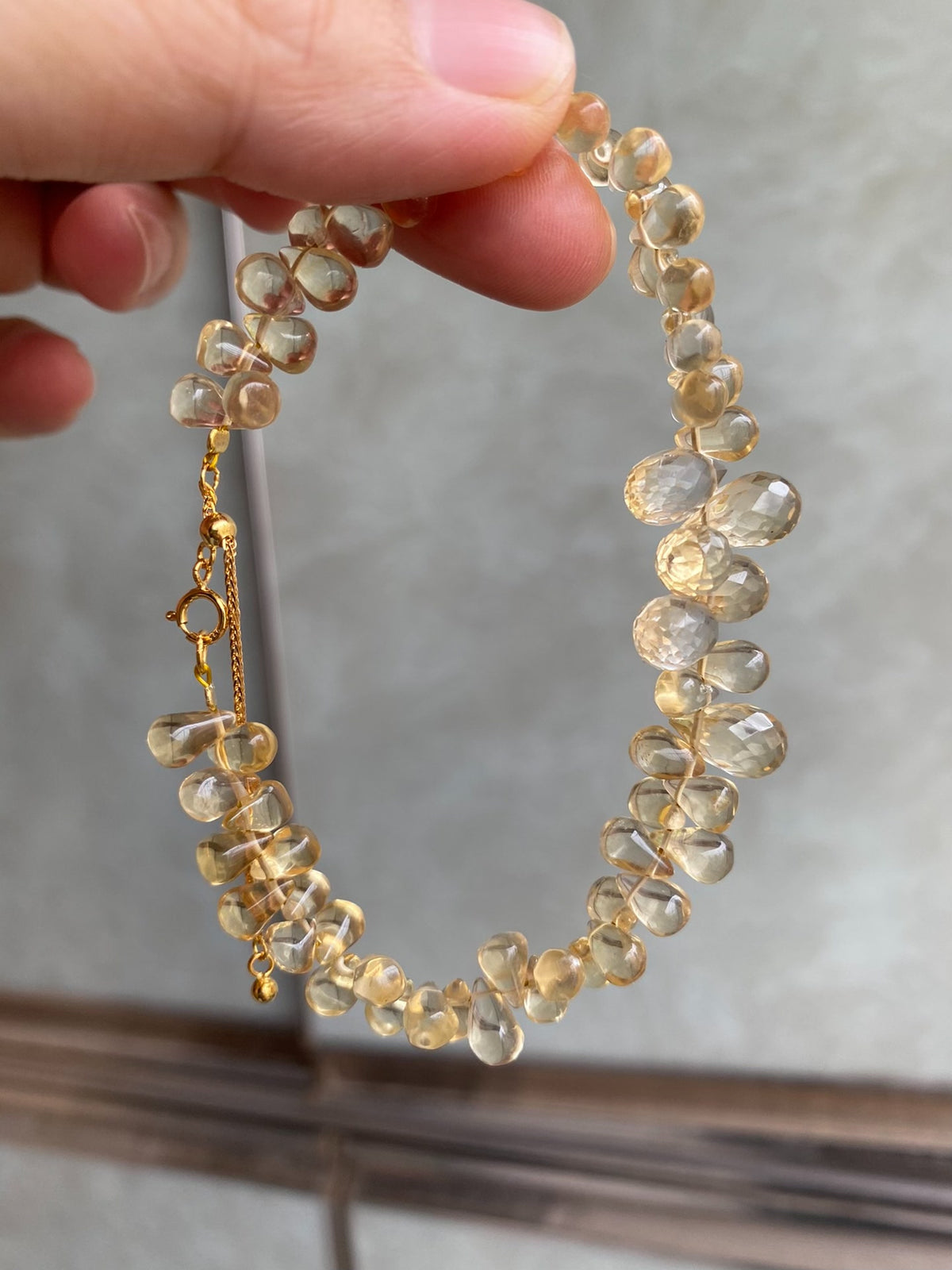Citrine Teardrop Beaded Bracelet S925 Silver Clasp