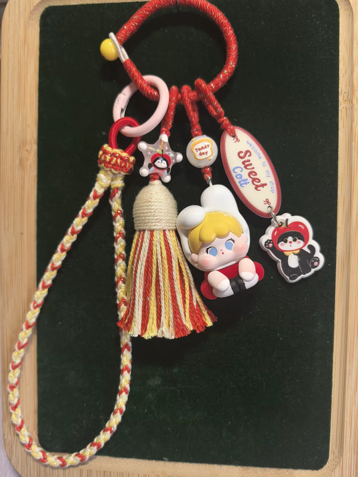 Handcrafted Red Braided Cord Phone Charm Keychain