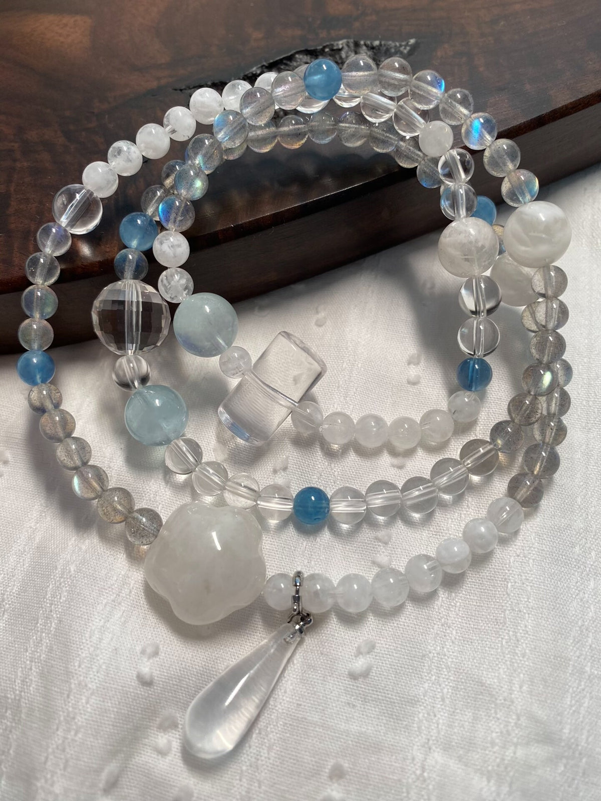 Natural Stone Triple Wrap Crystal Bracelet
