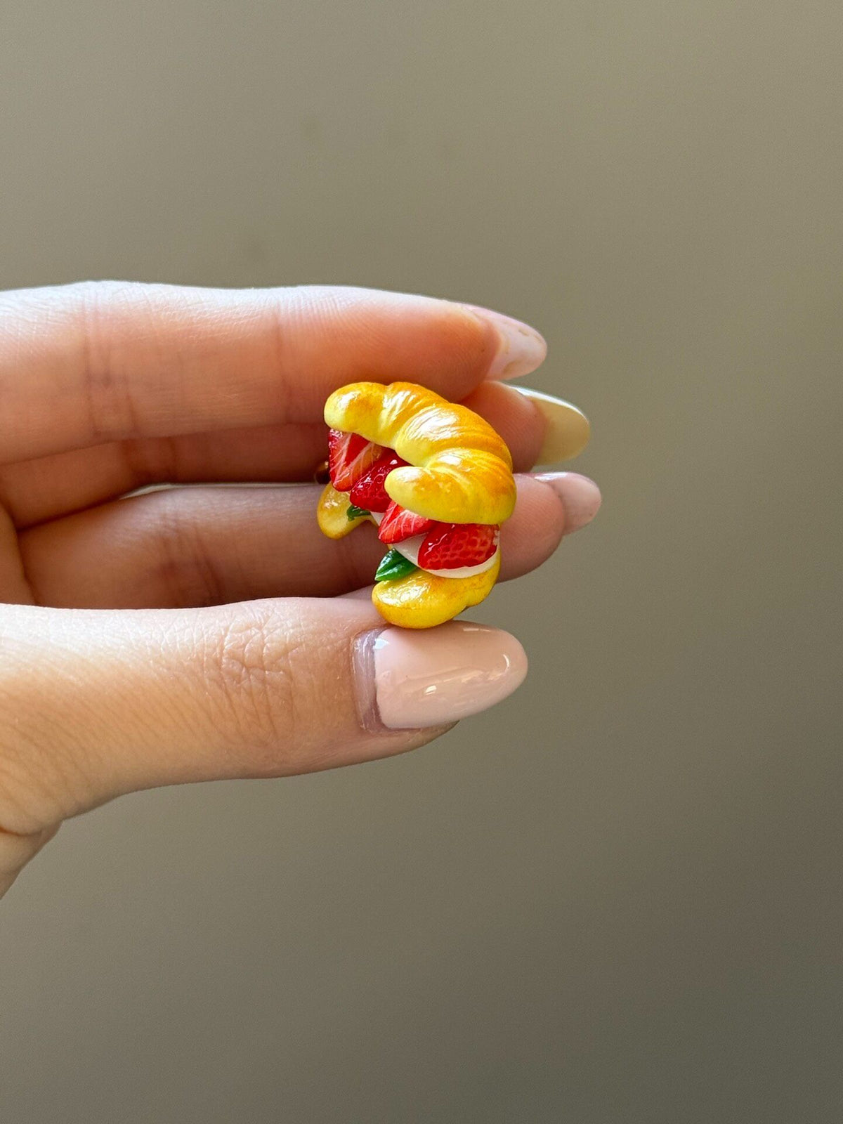 Strawberry Croissant Miniature Pendant Clay