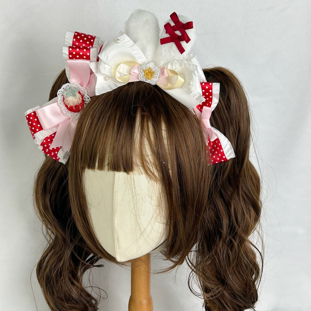 Strawberry Rabbit Ear Lolita Headband Red White