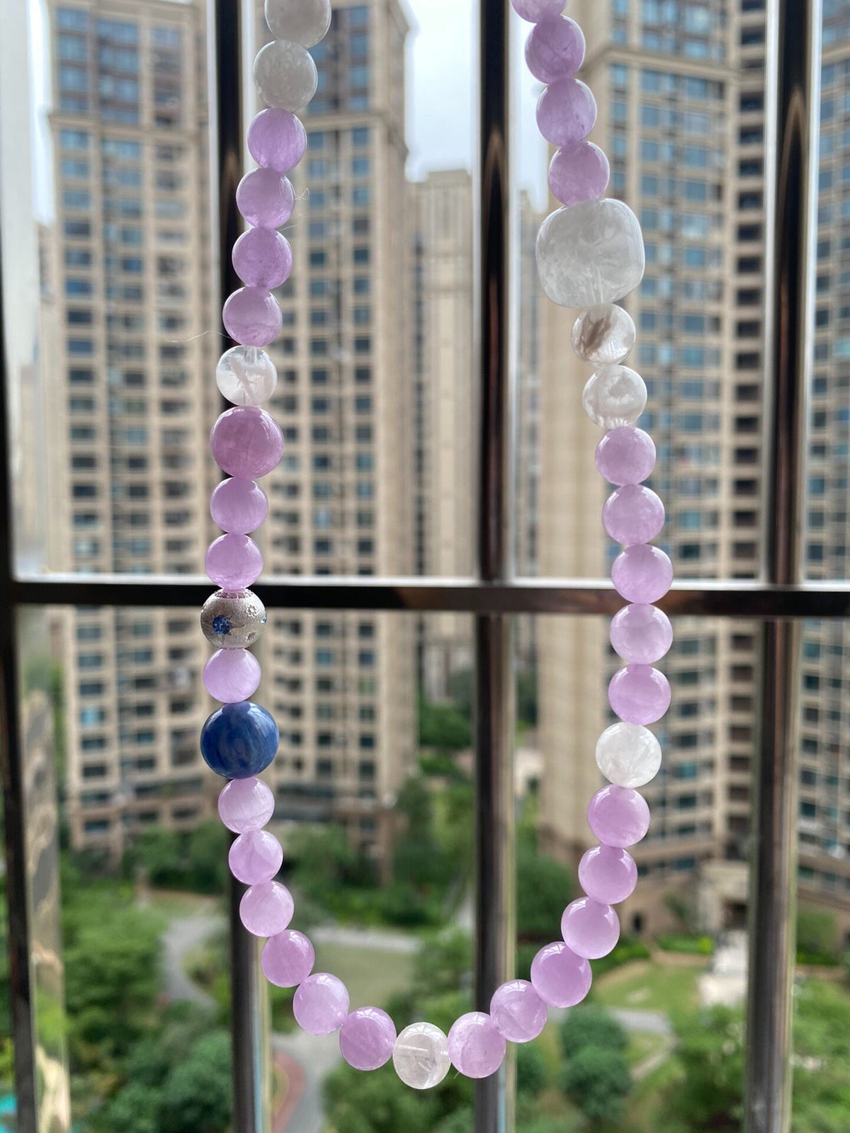 Kunzite Snow Quartz Double Loop Bracelet
