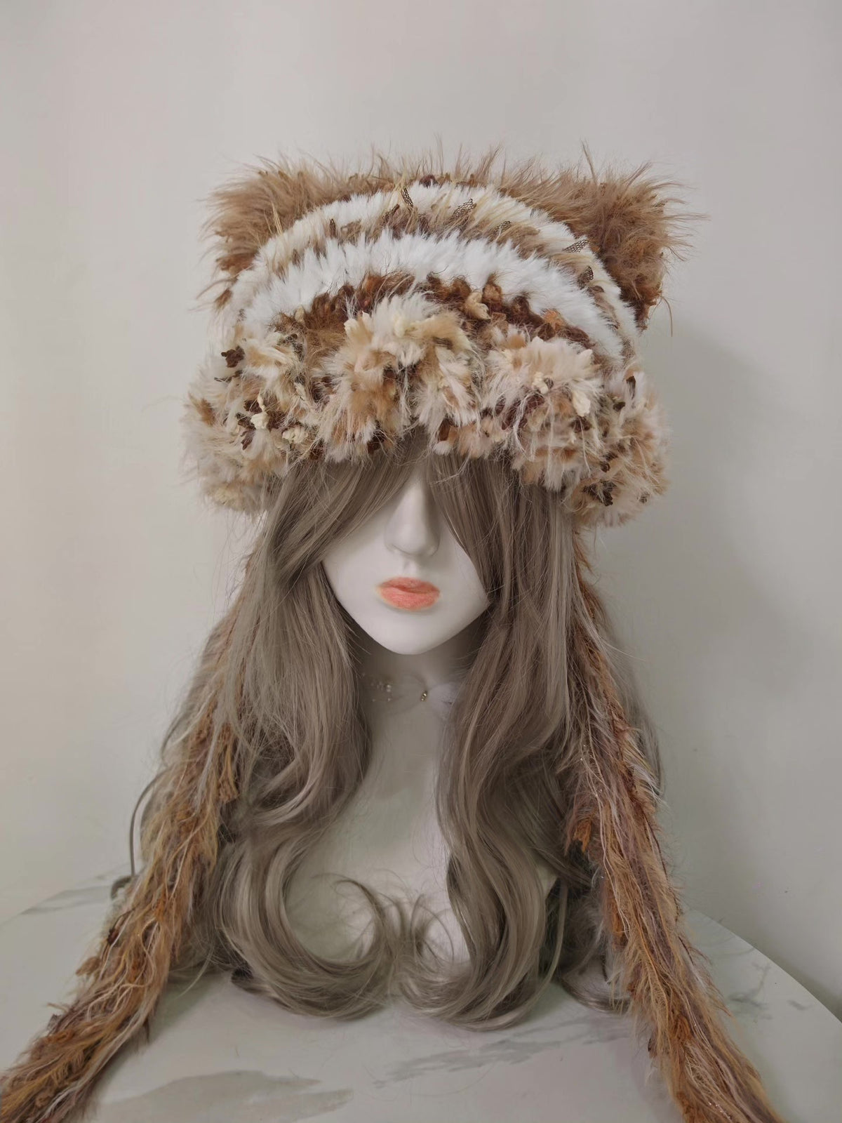 Furry Cat Ear Hat Brown