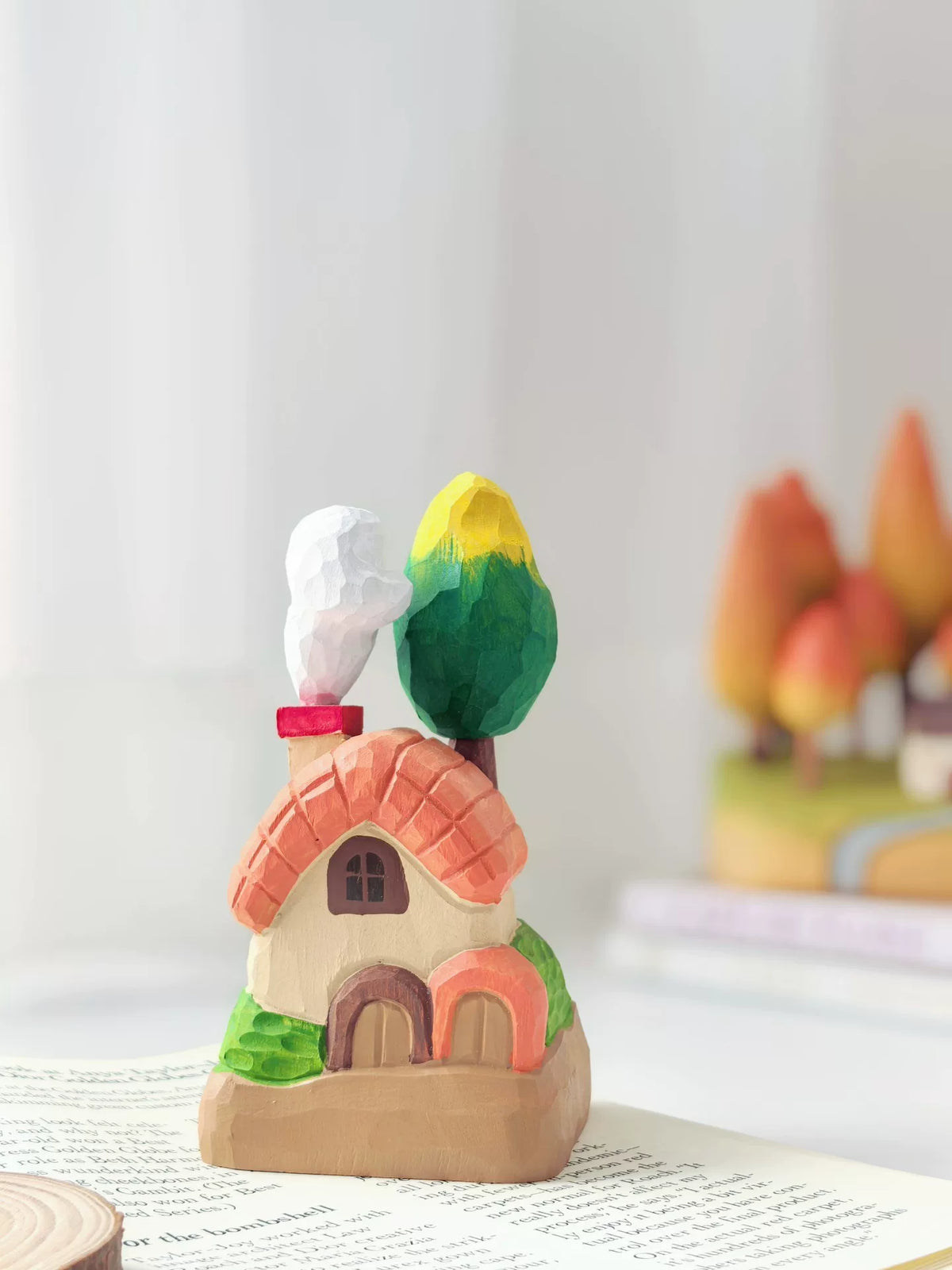 Hand Carved Wood Fairy Tale Cottage Figurine