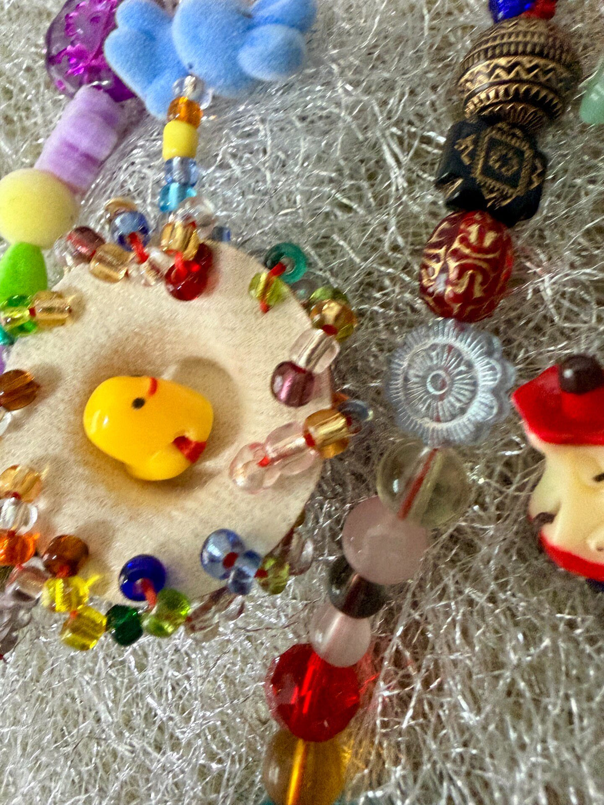Handmade Beaded Bag Charm with Embroidery