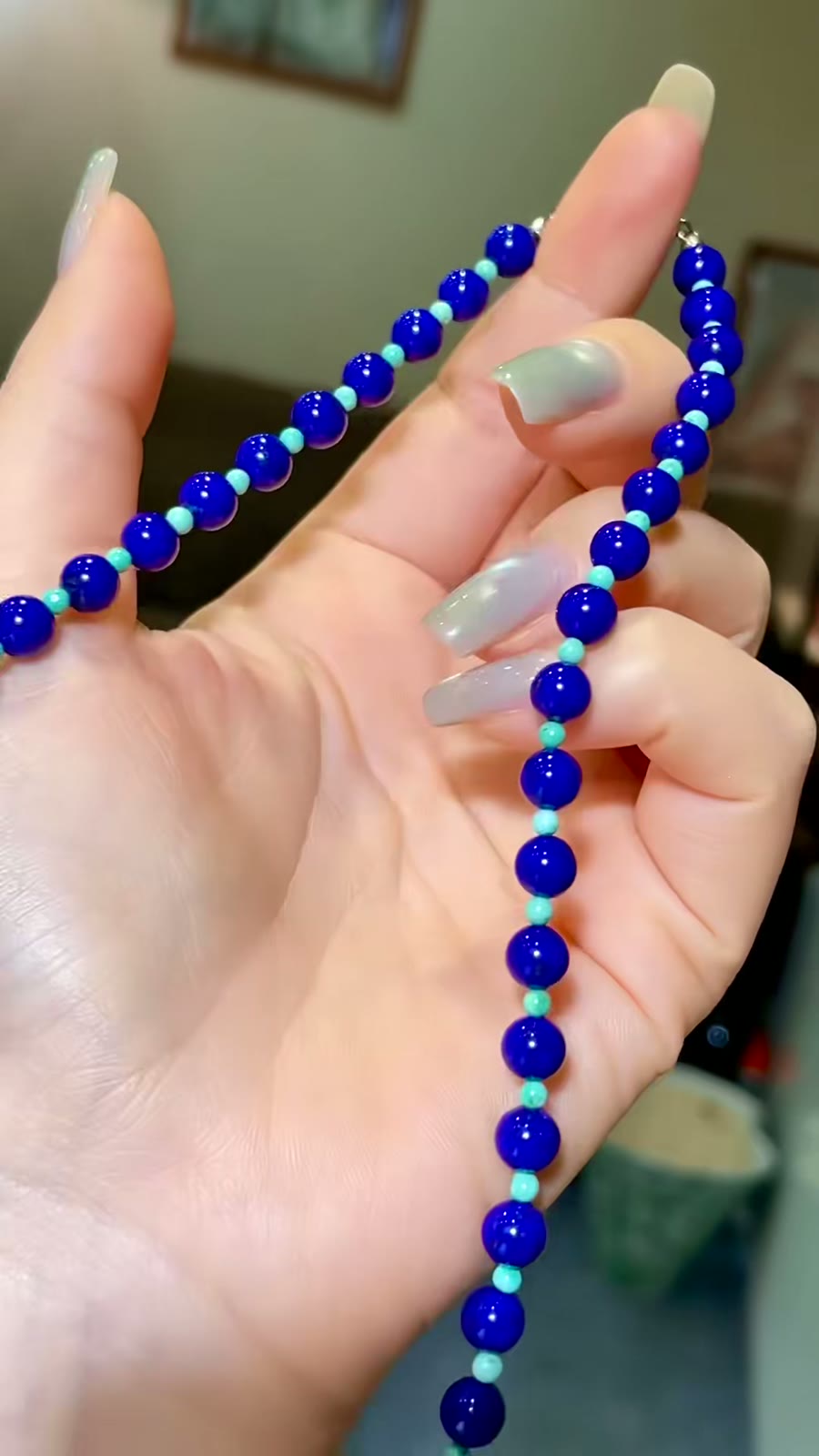 Lapislazuli- und Türkis-Perlenkette, 45 cm