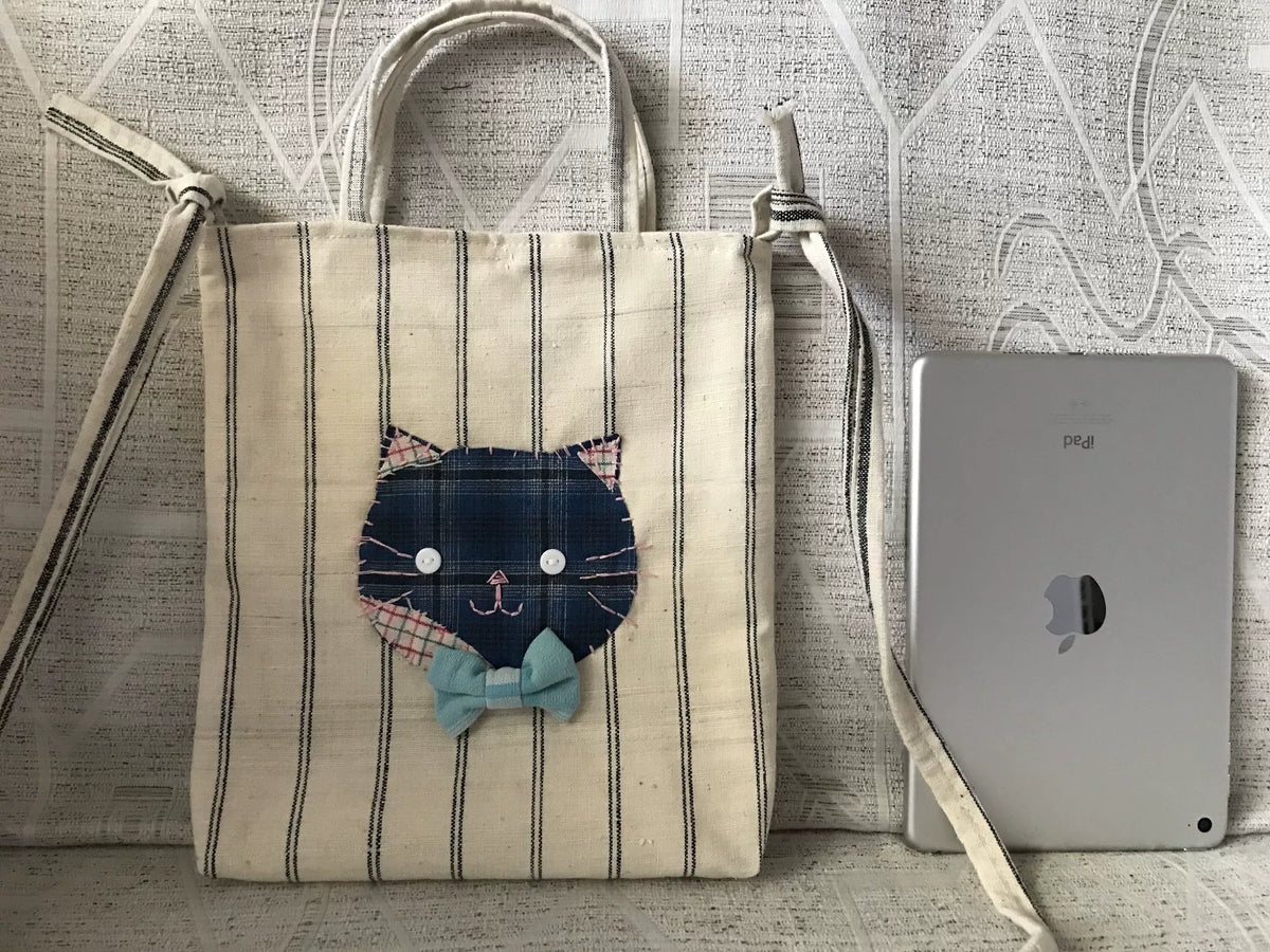 Bolso de tela con cara de gato hecho a mano