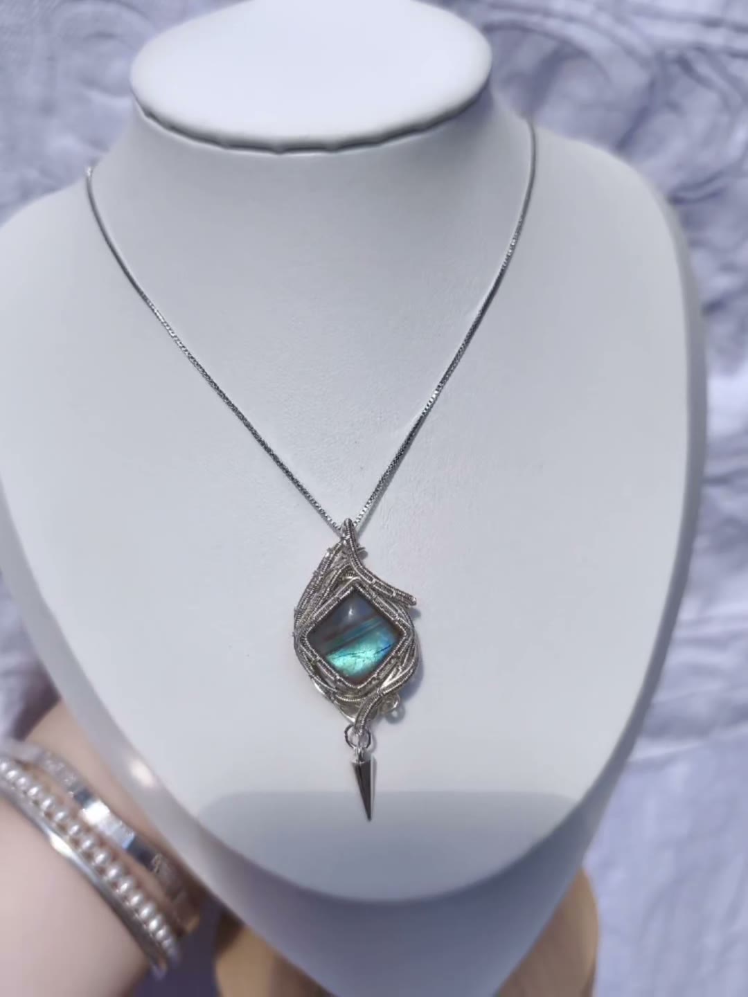 Blue Labradorite Wire Wrapped Necklace
