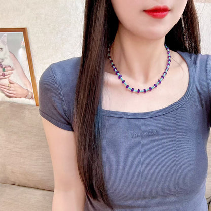 Amethyst and Turquoise Pumpkin Bead Necklace 44cm
