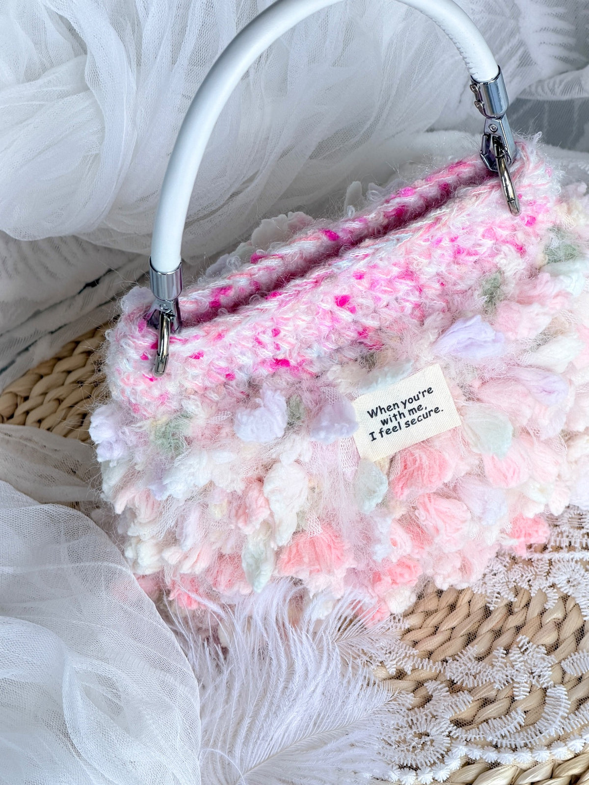 Borsa all'uncinetto rosa pesca