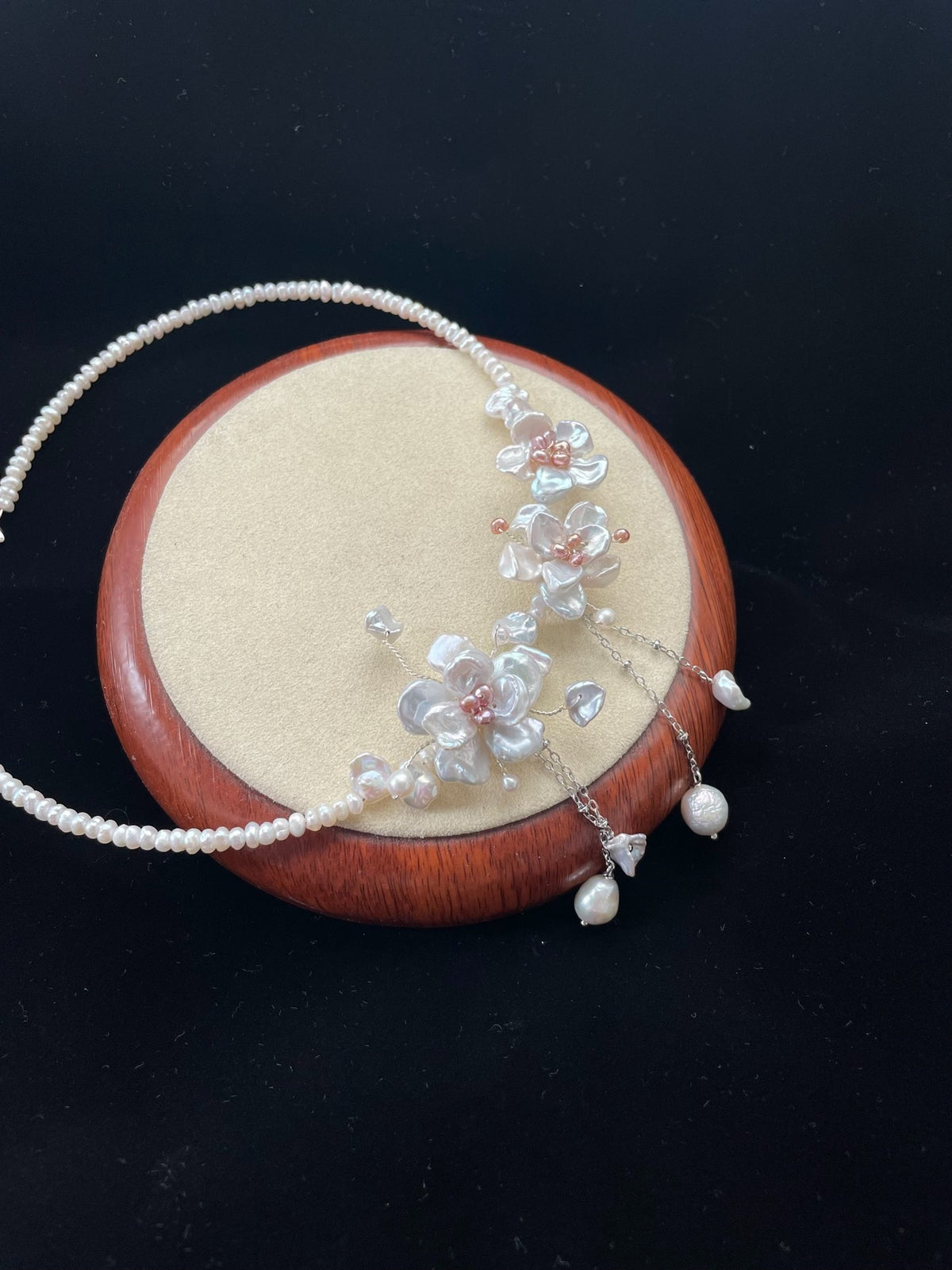 Natural Pearl Choker with Floral Centerpiece
