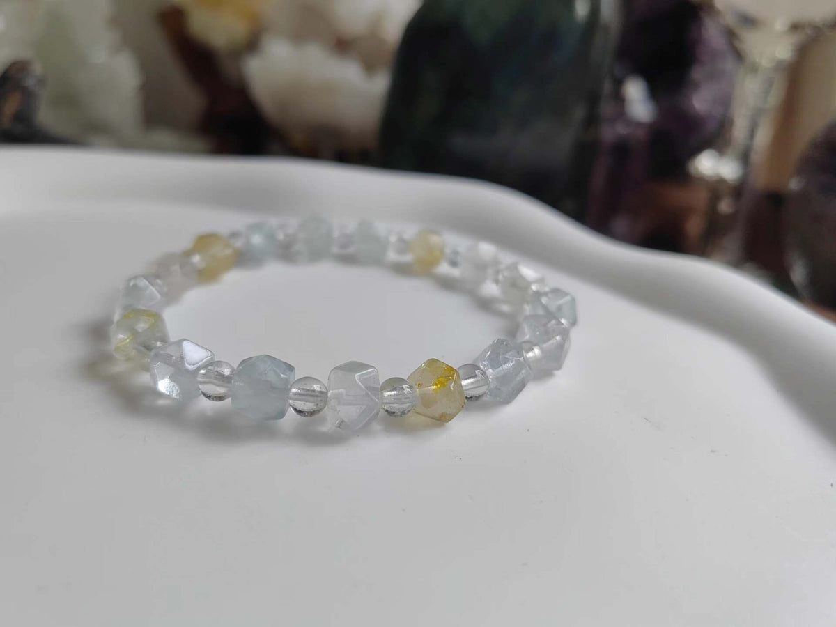 Colorless Blue Yellow Topaz Beaded Bracelet 6.5mm