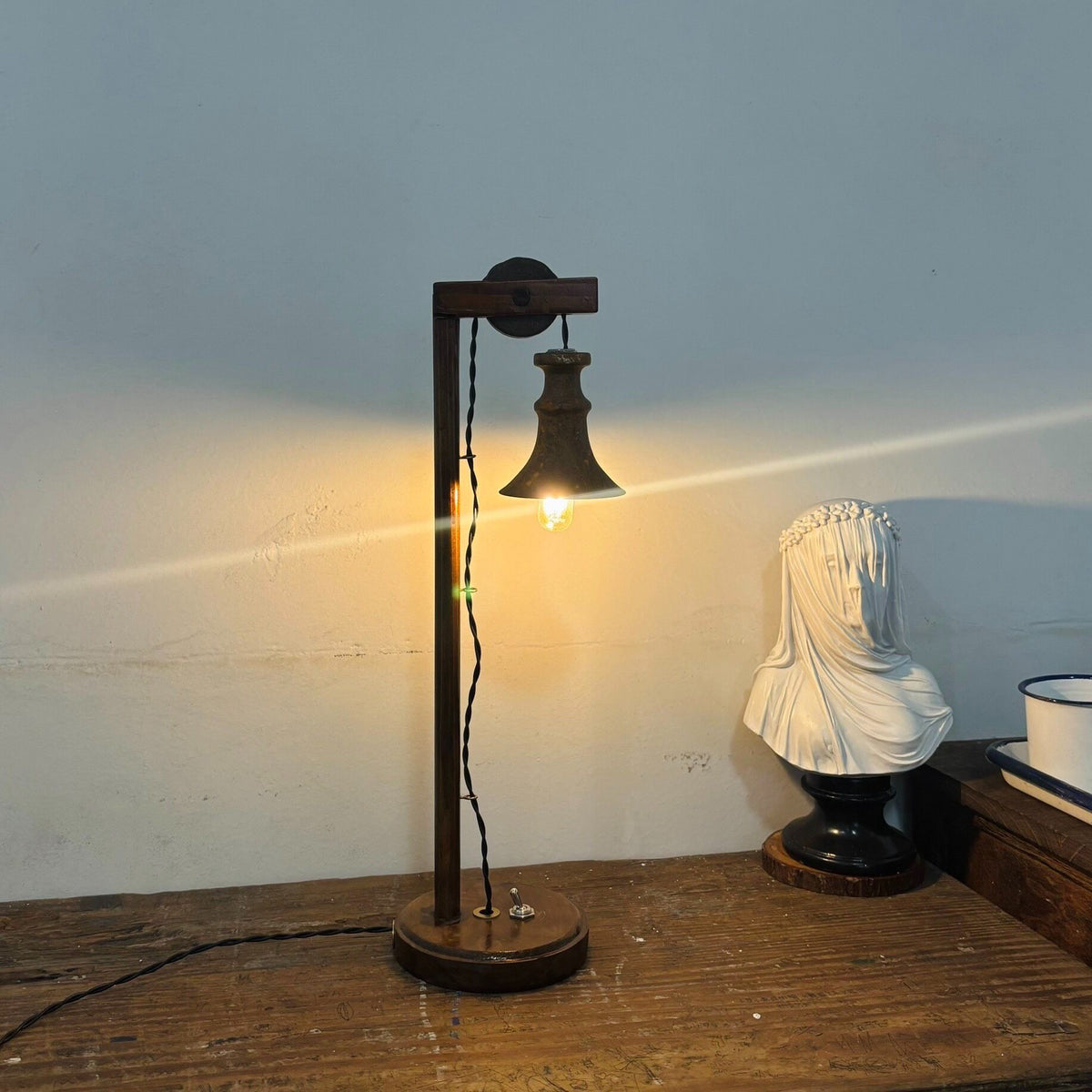 Vintage Wooden Desk Lamp with Warm Light