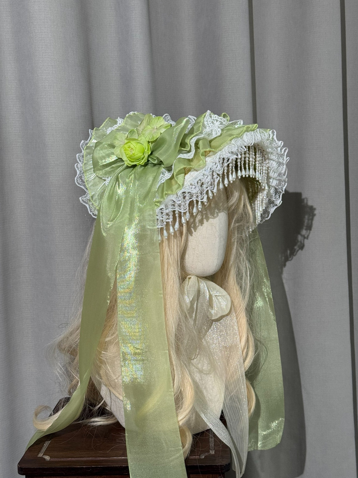 Lolita Bonnet Hat with Organza Ruffles