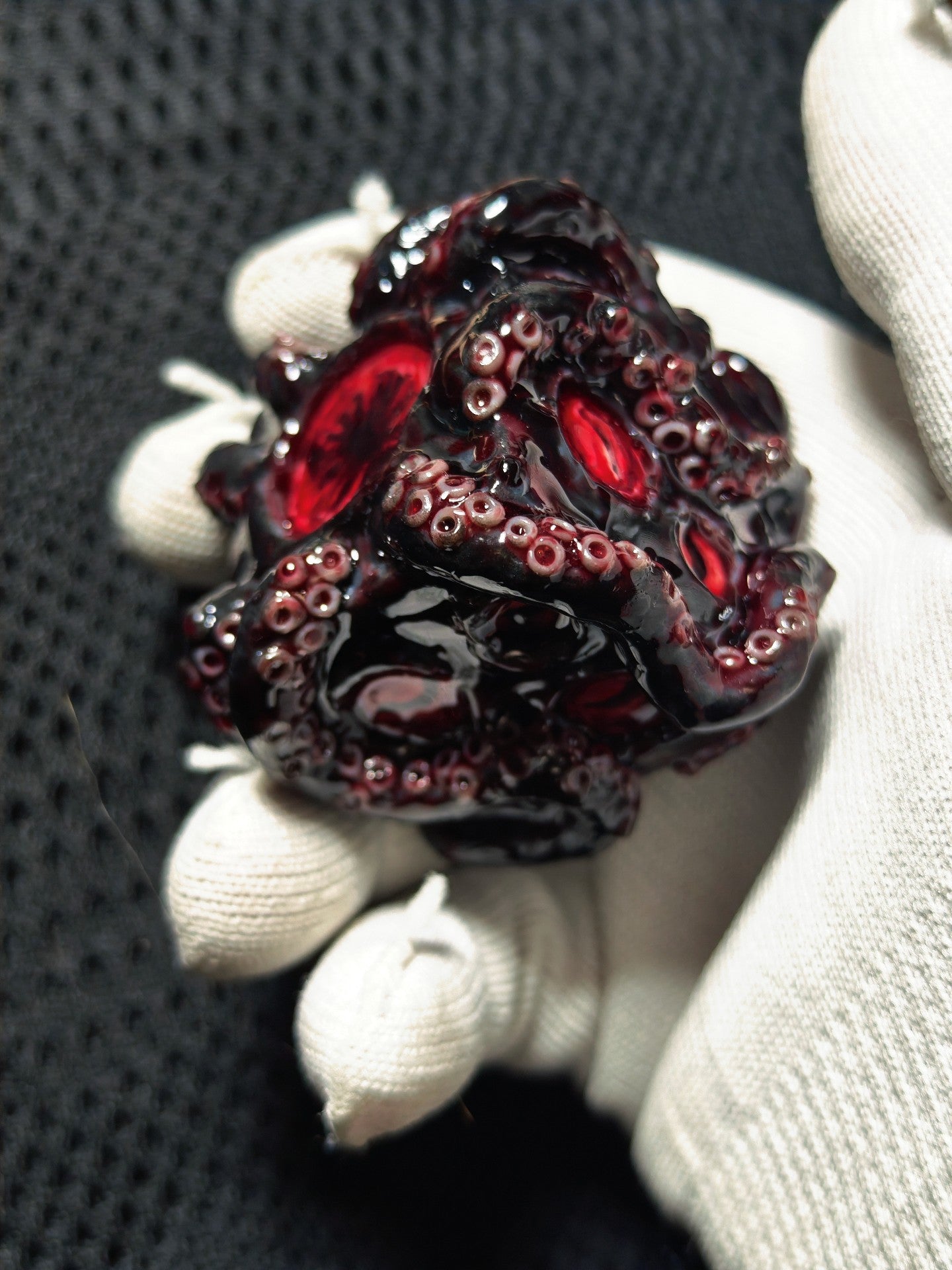 Cthulhu Abyss Dice - Glossy Black with Red Inlays and Tentacle Details