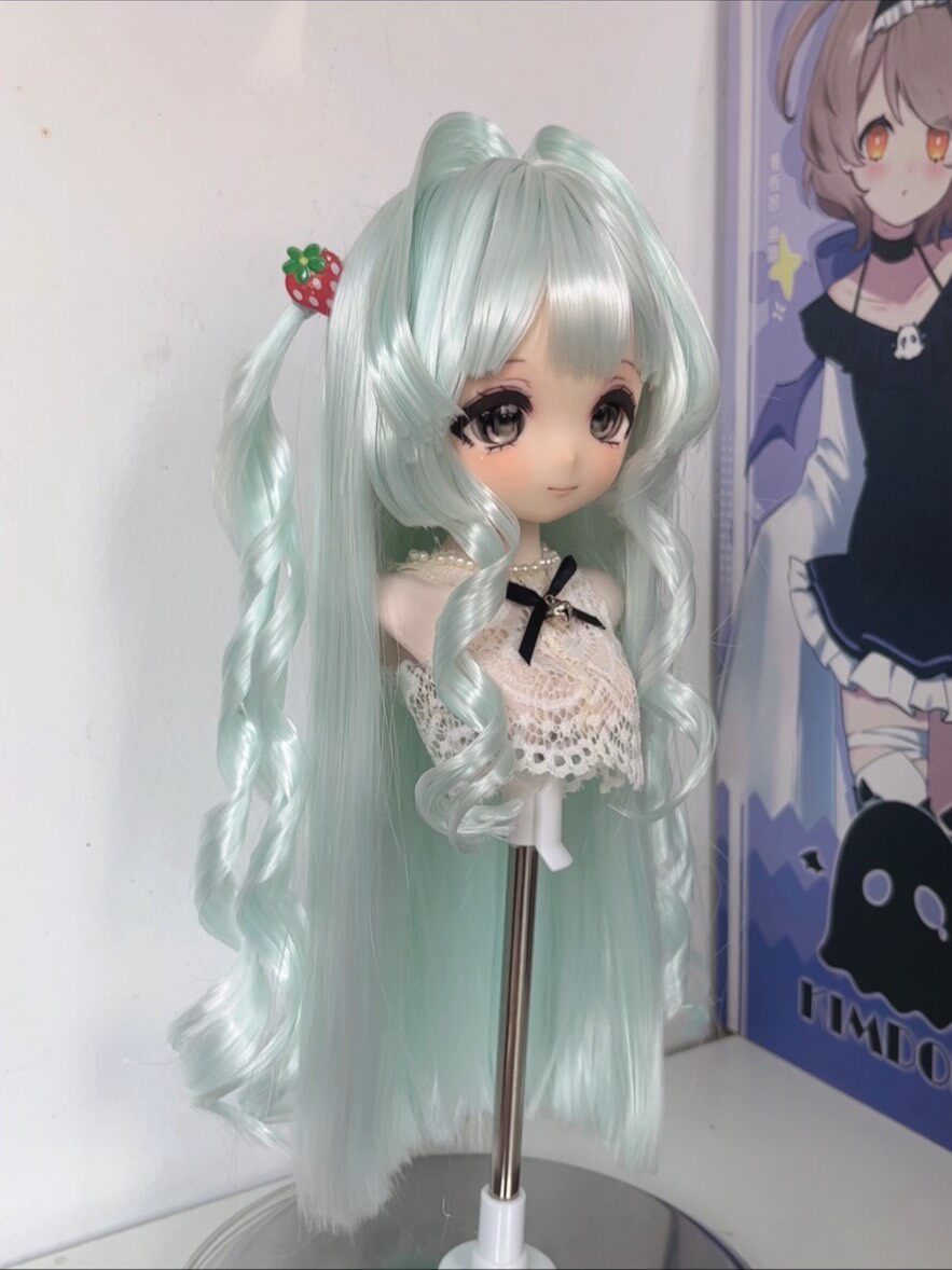 Doll Wig Mint Green with Curled Pigtails
