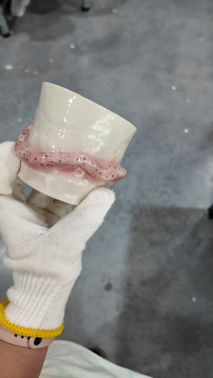 Handcrafted Ceramic Cup with Pink Snake Handle