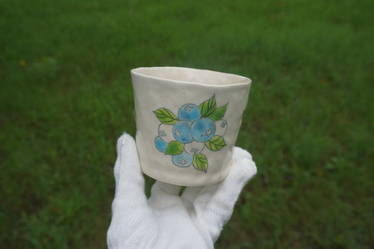 Handmade Ceramic Cup with Hand Painted Blueberries