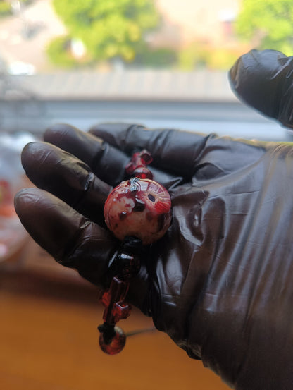 Cthulhu Eye Resin Pendant with Faceted Red Accent Beads