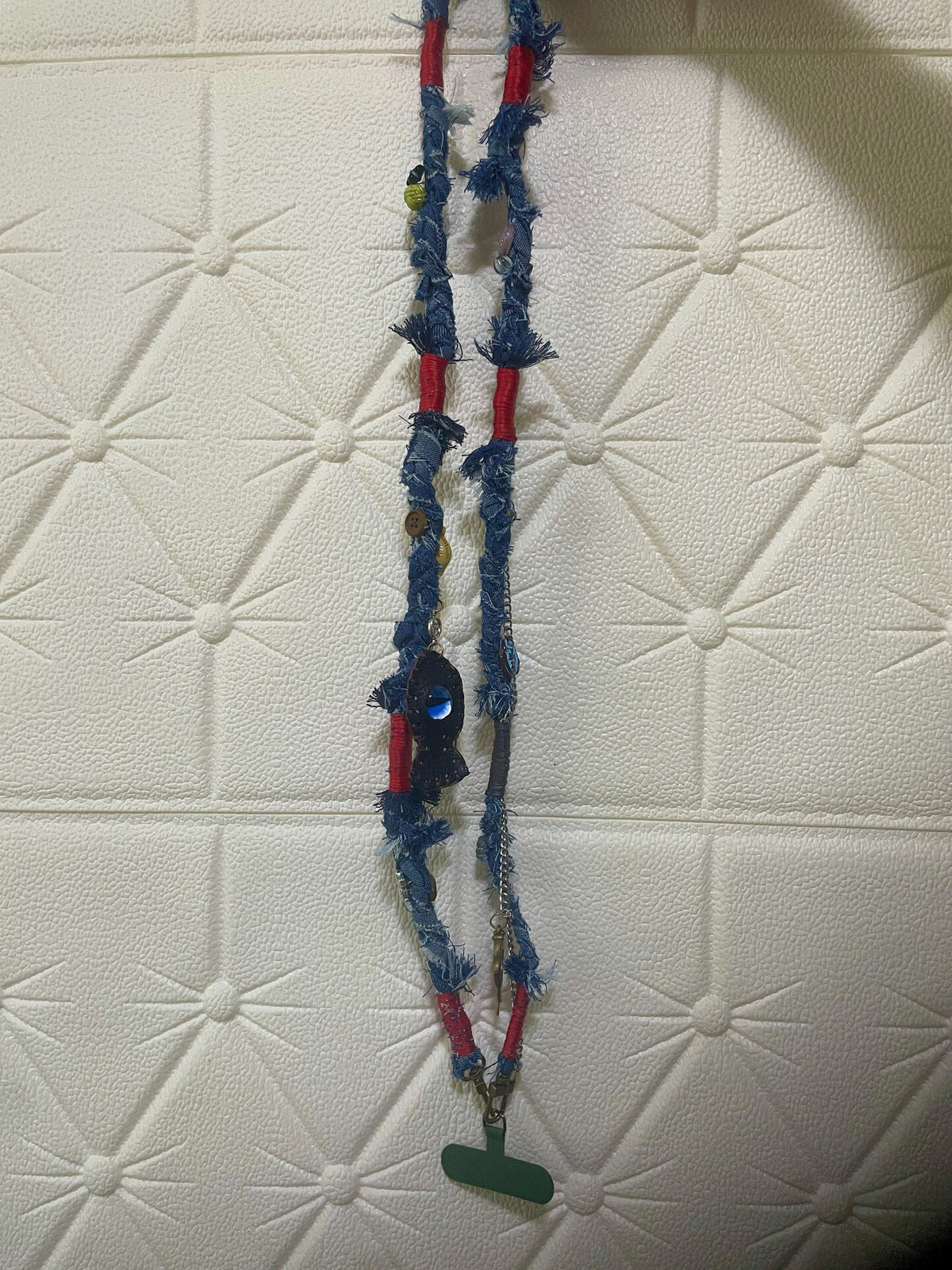 Denim Phone Lanyard with Evil Eye Charm