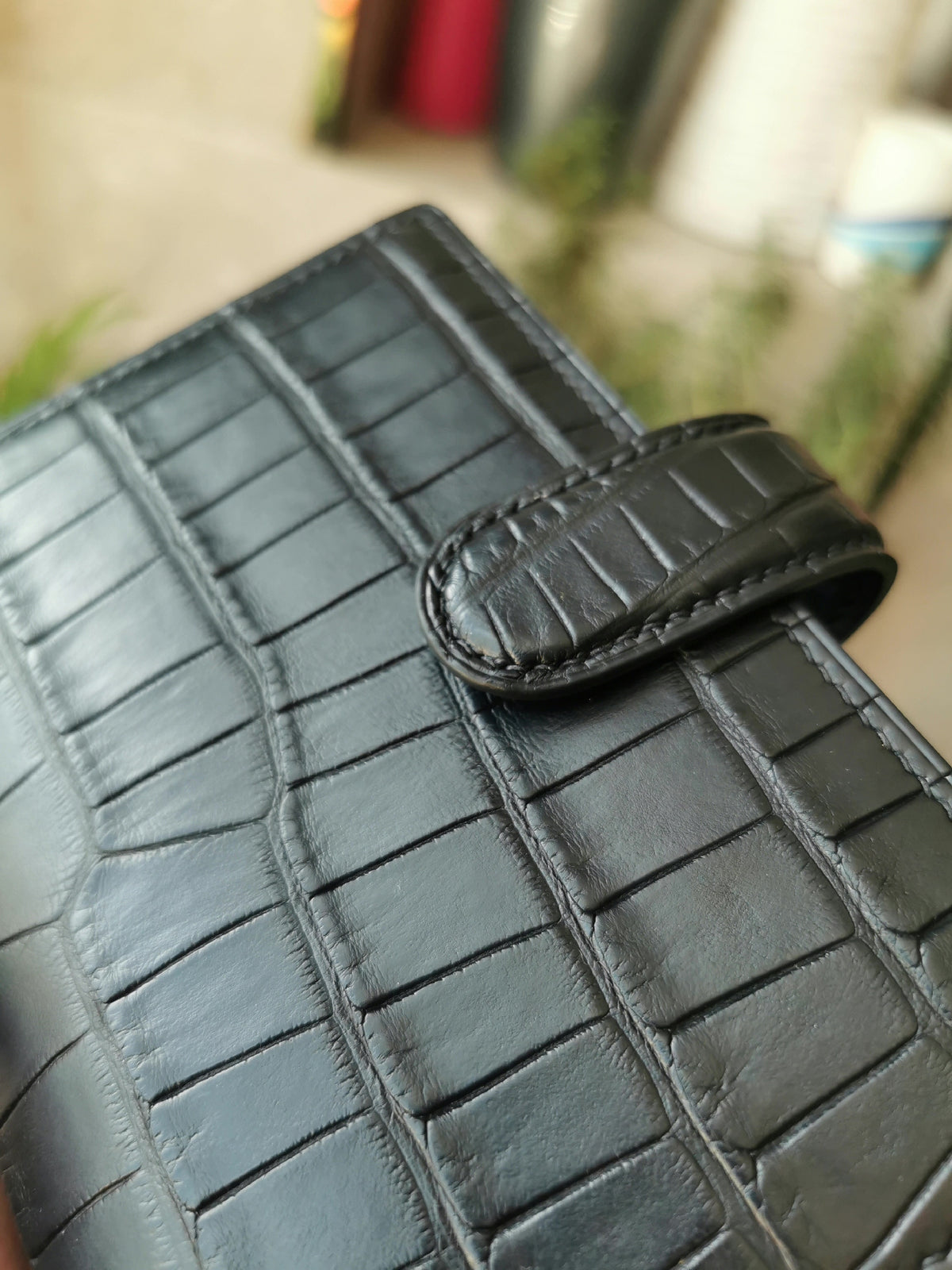 Organiseur A7 cuir de poisson bleu denim