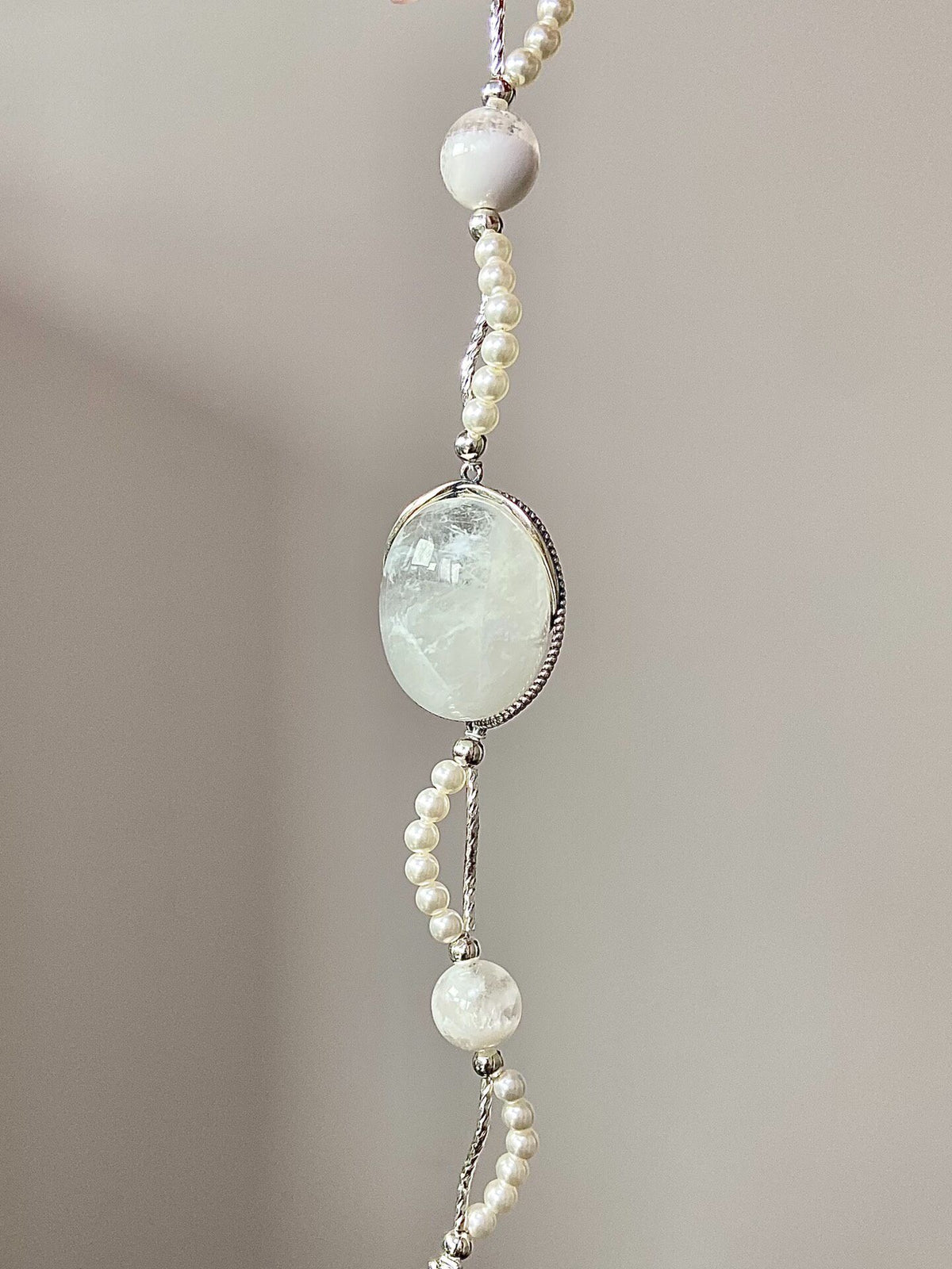 White Phantom Quartz Pearl Bracelet