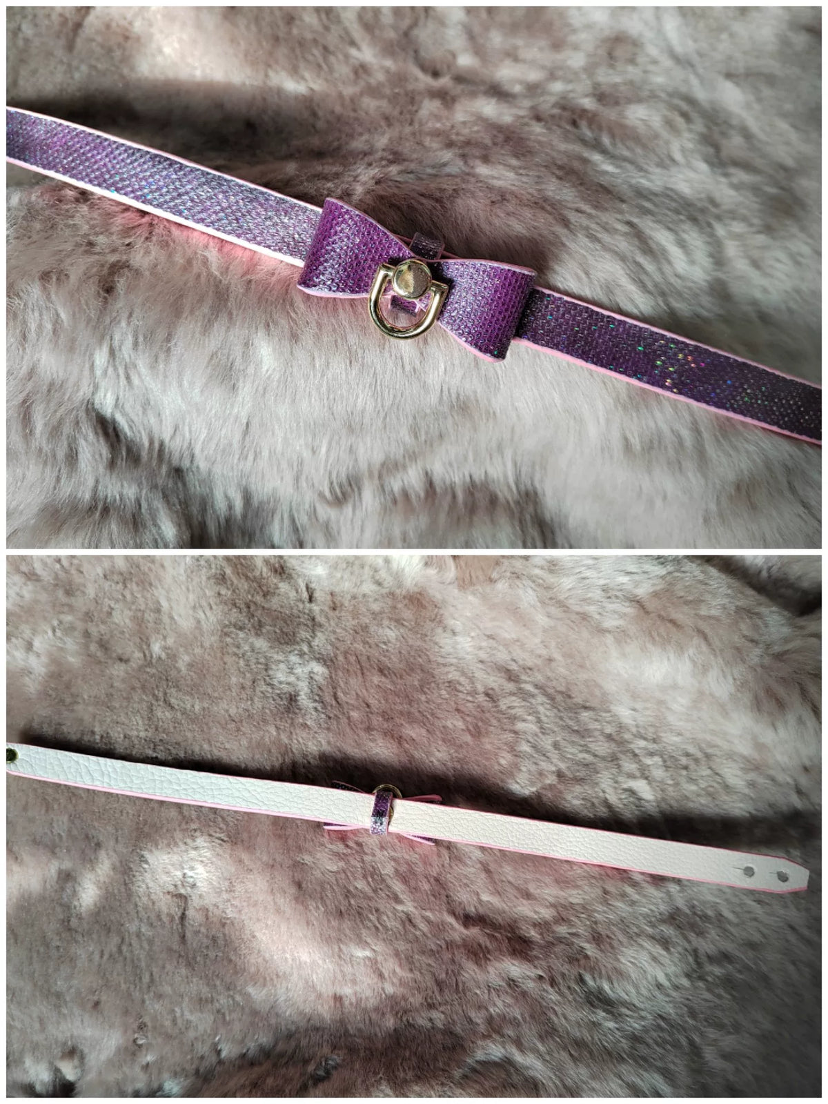 Iridescent Purple Snakeskin Pet Collar with Bow