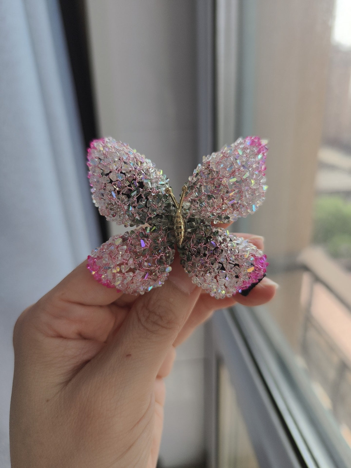 Iridescent Beaded Butterfly Hair Clip