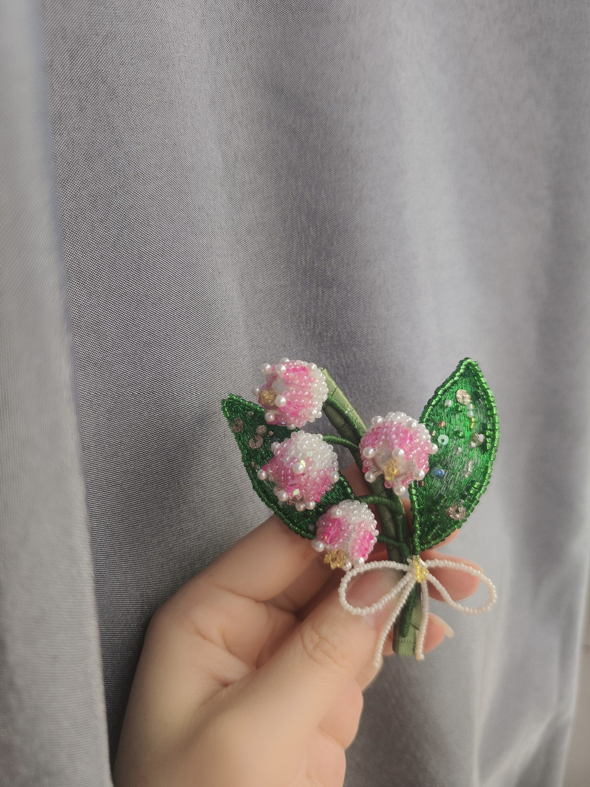 Beaded Lily of Valley Hair Clip