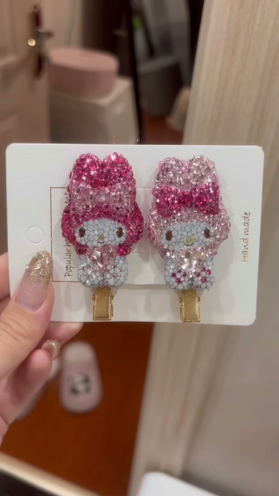 Crystal Rhinestone My Melody Heart Hair Clips