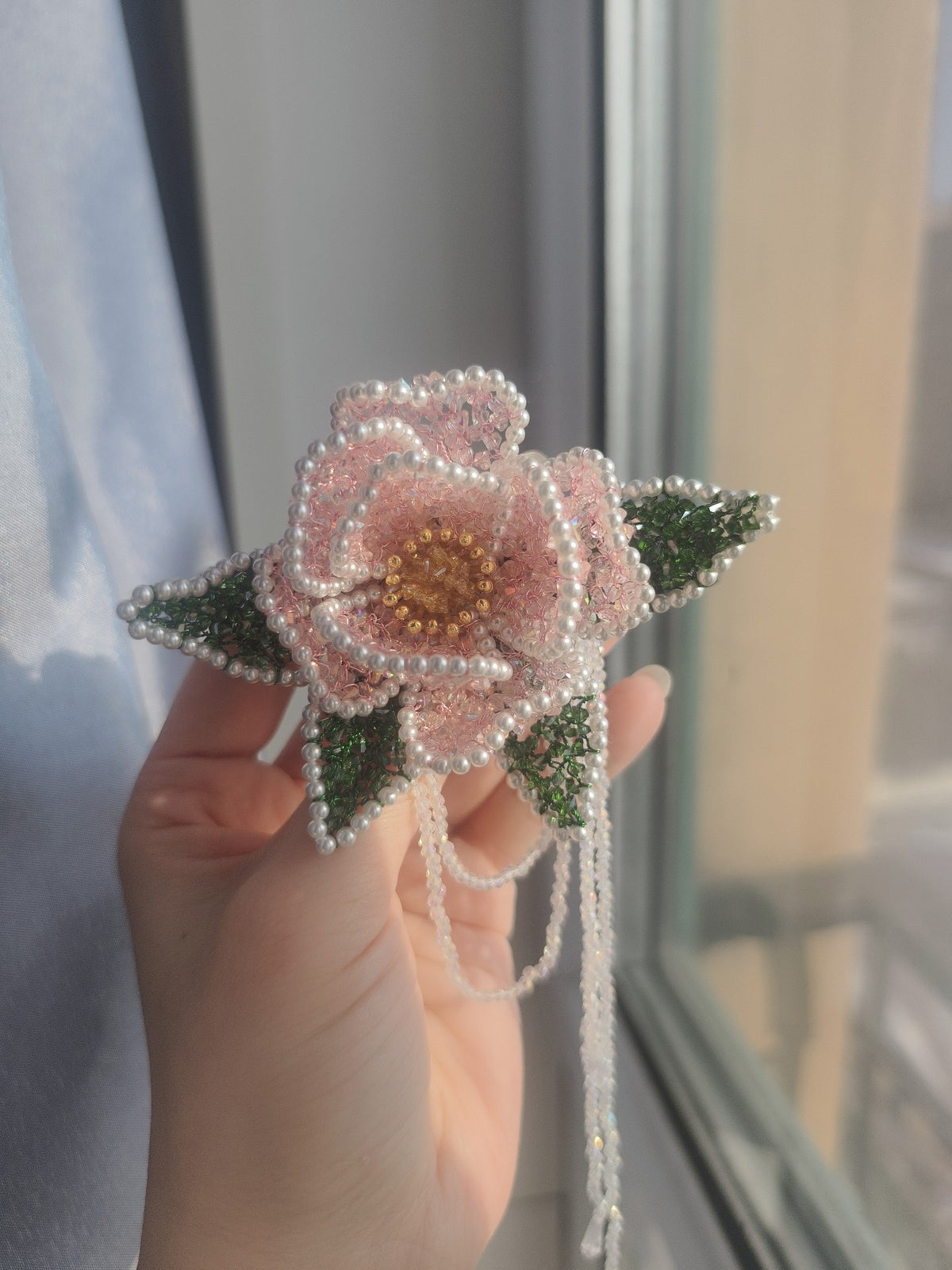 Beaded Peony Spring Clamp Hair Clip