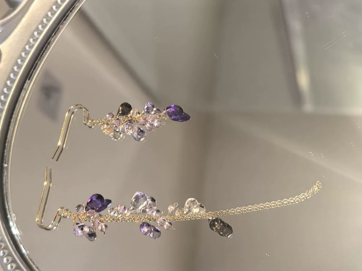 ハンドメイド ゴールドワイヤー アメジシスト ドロップピアス