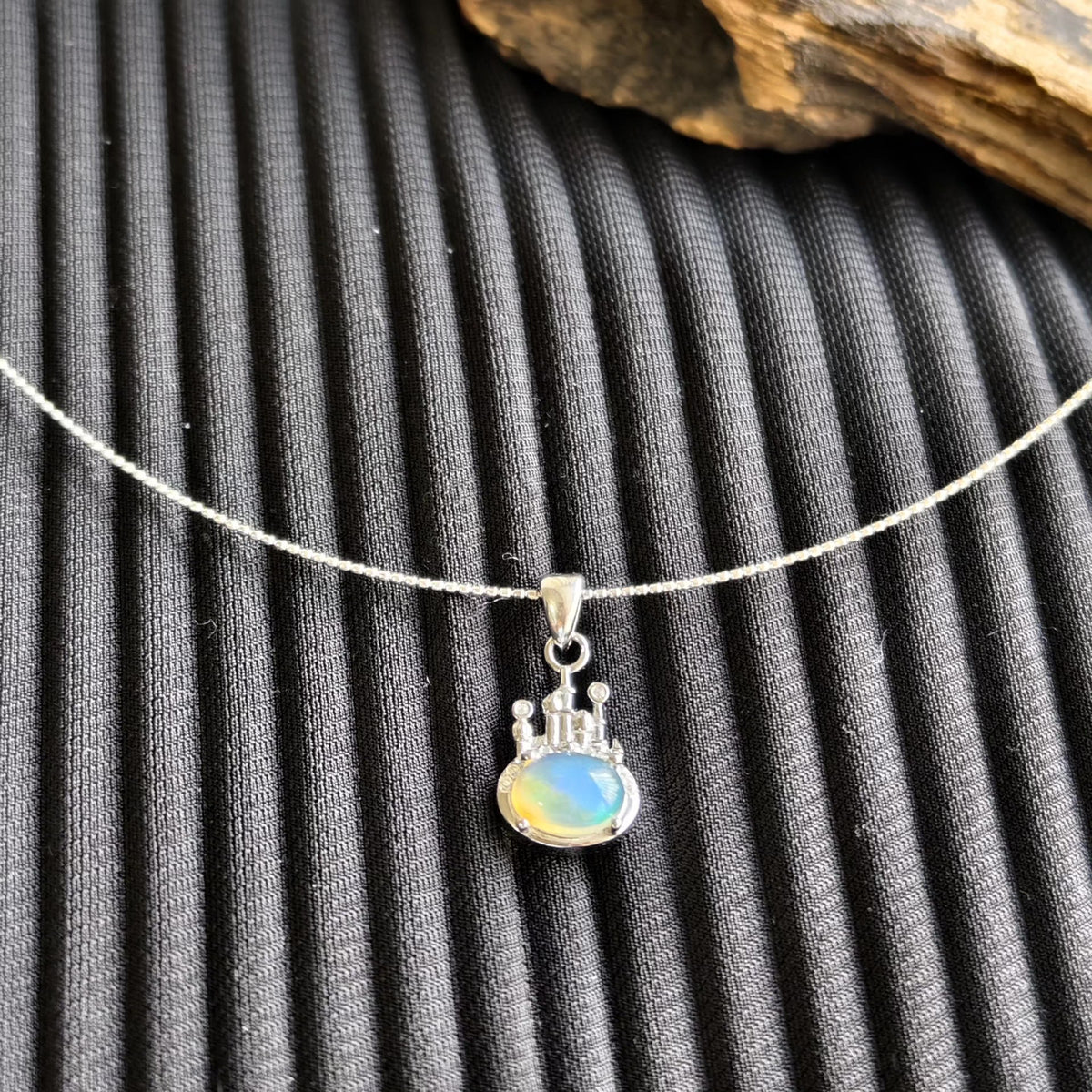 Opal Necklace Sterling Silver Castle Pendant