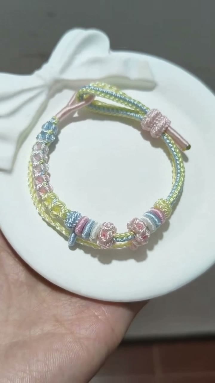 Handwoven Rainbow Gradient Bracelet with Adjustable Knot