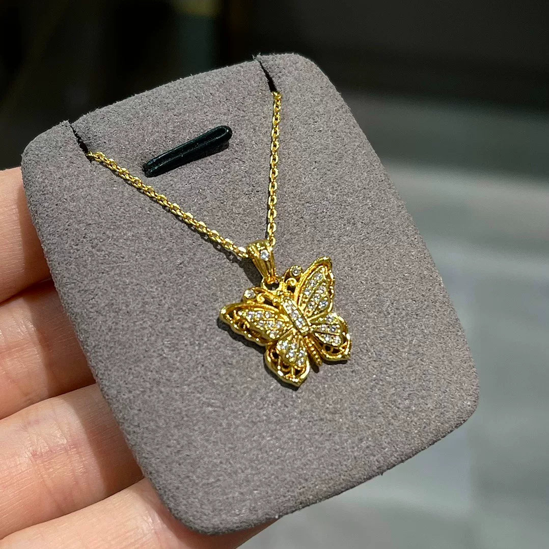 Collana farfalla traforata in argento S925 placcato oro