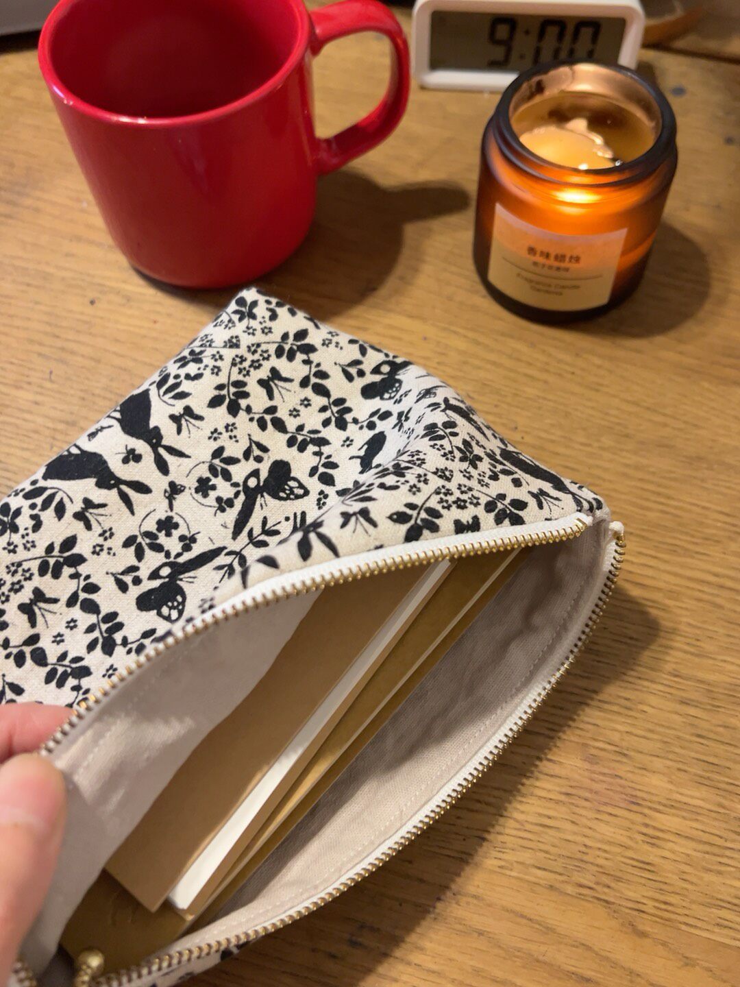 Rectangular Fabric Pouch with Nature Print