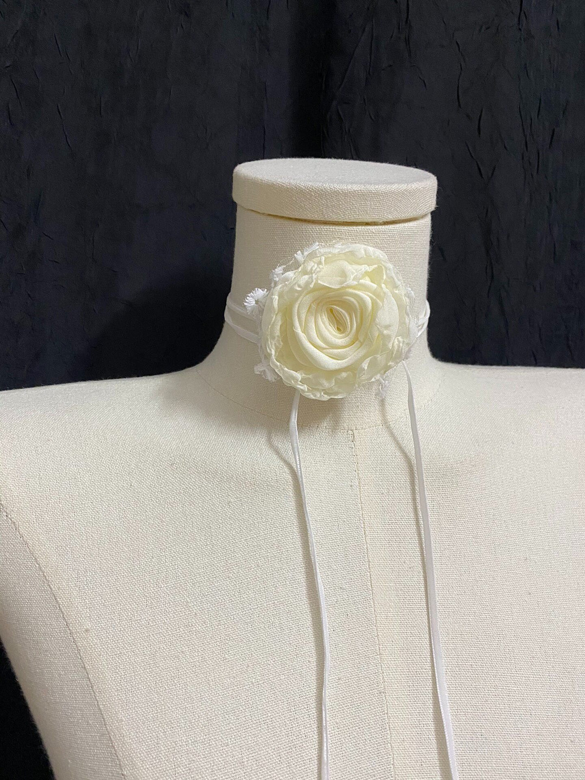 Handmade Ivory Rose Choker Velvet Ribbon