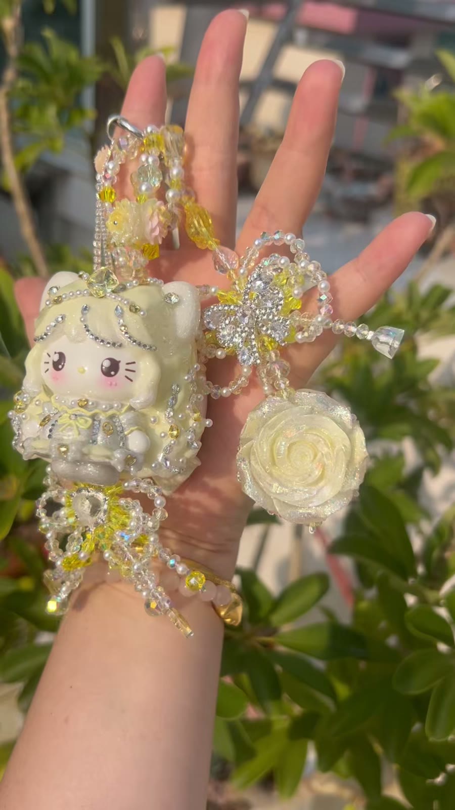 Handmade Beaded Cat Charm Keychain
