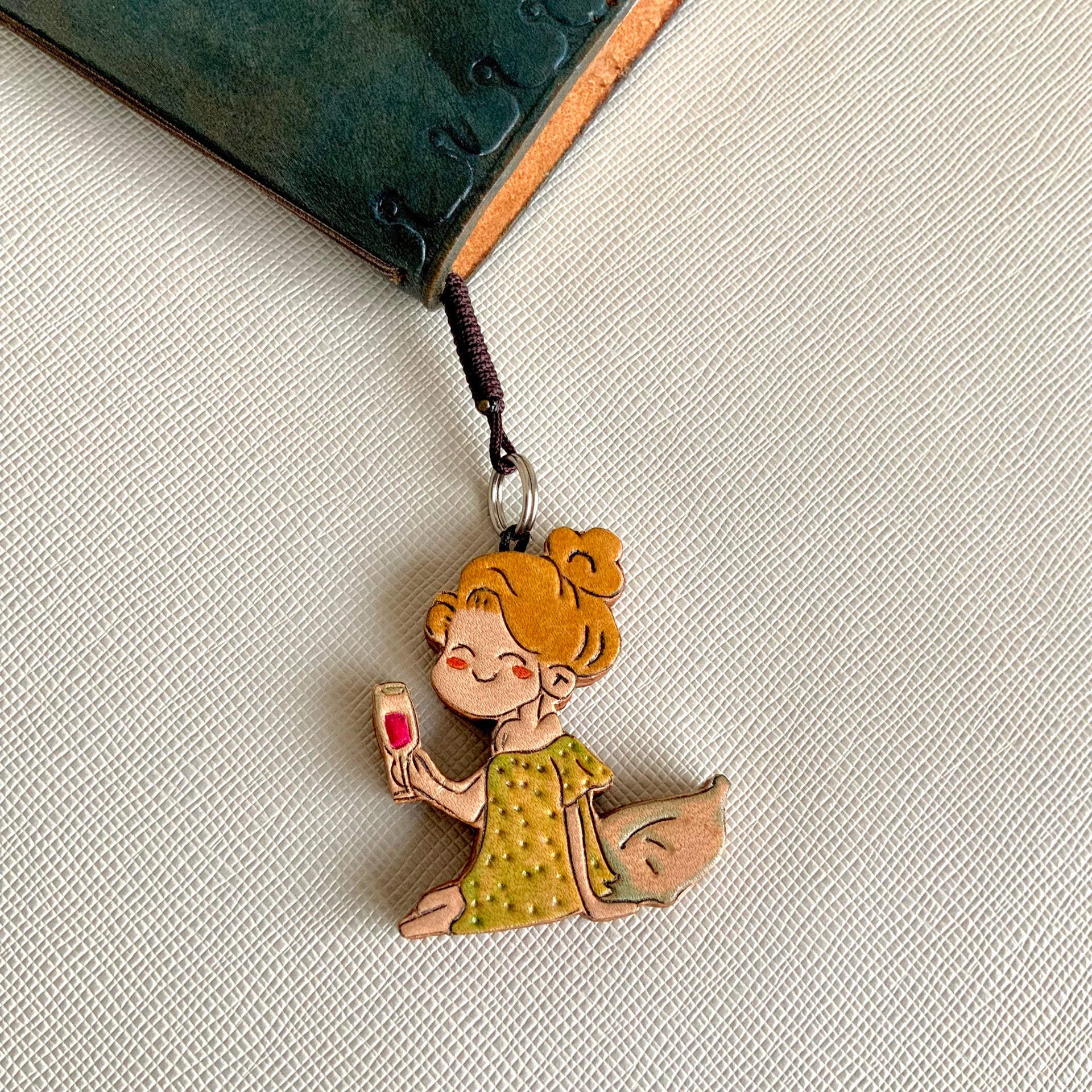 Leather Charm Set with Fairy Figure and "nice day" Disc
