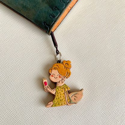 Leather Charm Set with Fairy Figure and "nice day" Disc