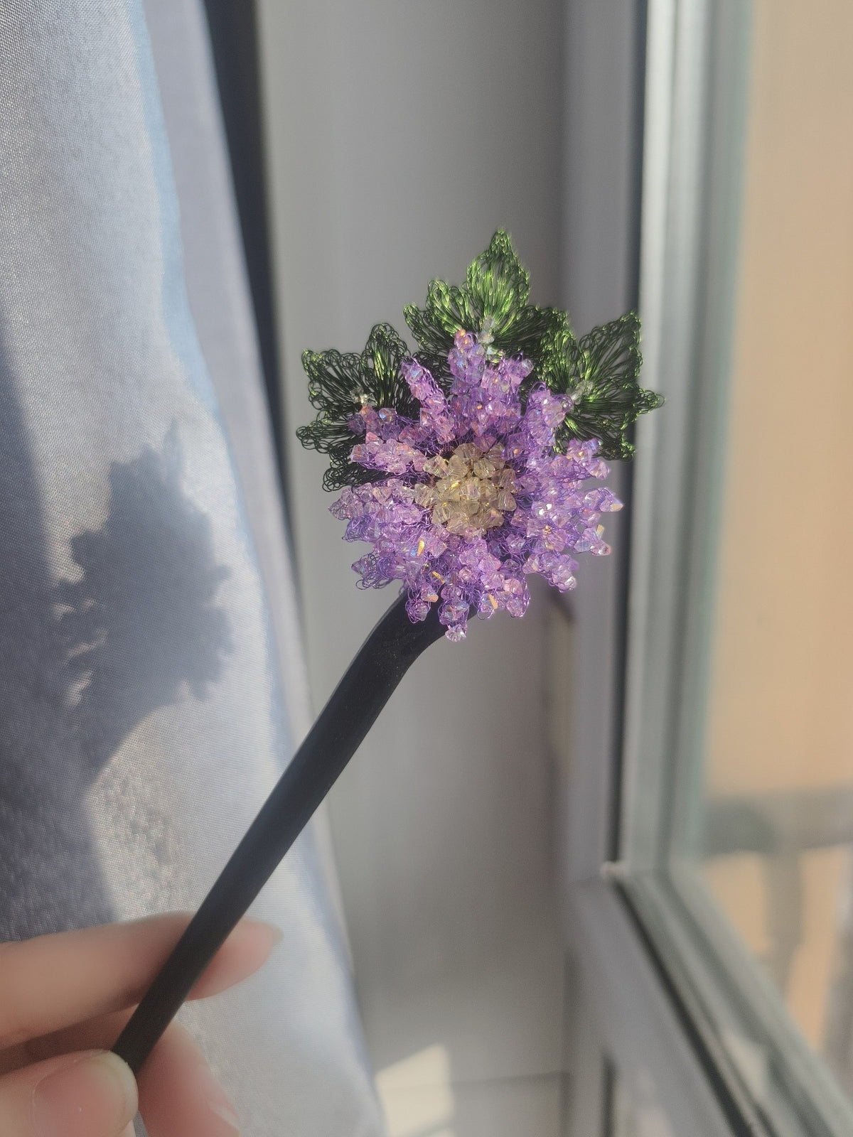Purple Beaded Daisy Hair Headband