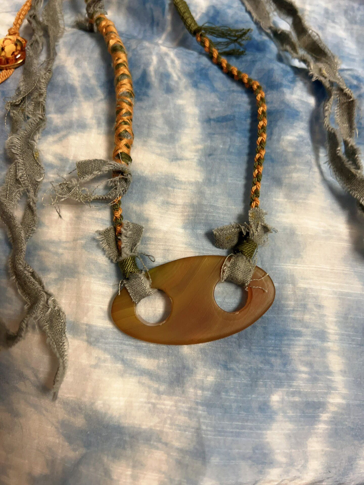 Handwoven Agate Pendant Necklace with Frayed Cord