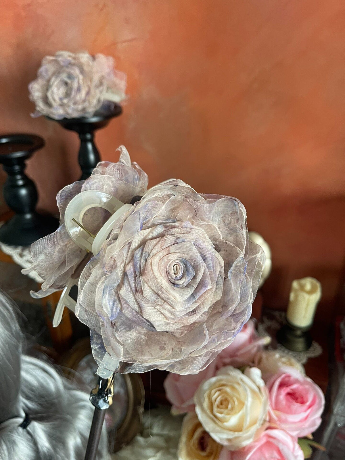 Handmade Fabric Rose Claw Clip
