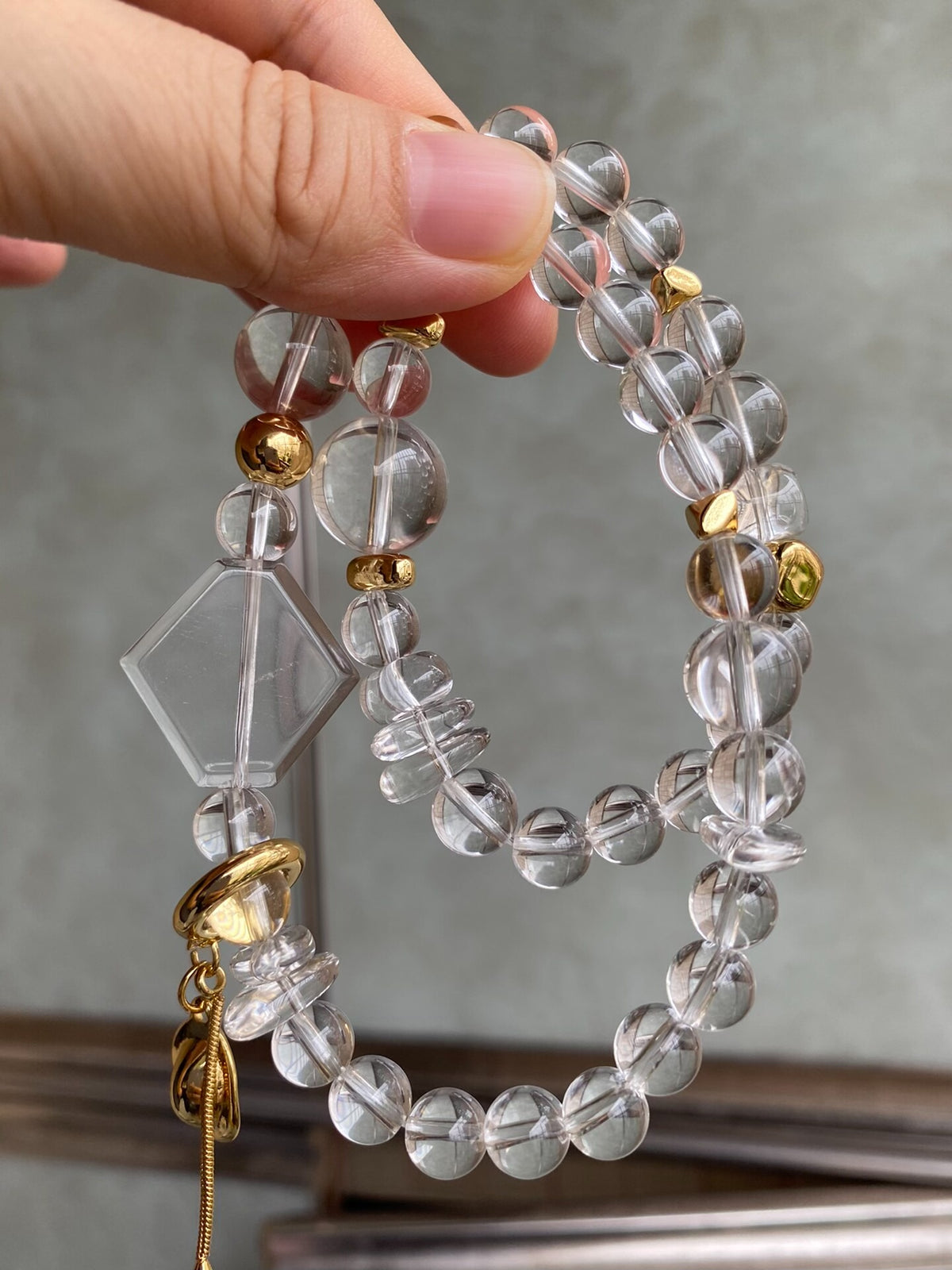 Clear Quartz Double Loop Beaded Bracelet
