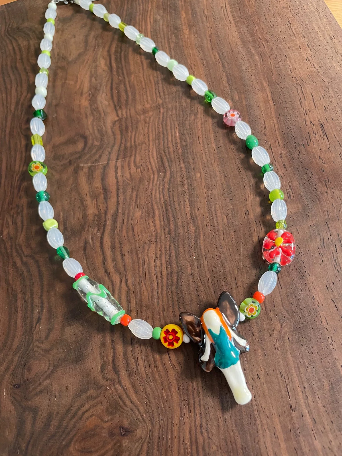Handmade Green Glass Beaded Necklace
