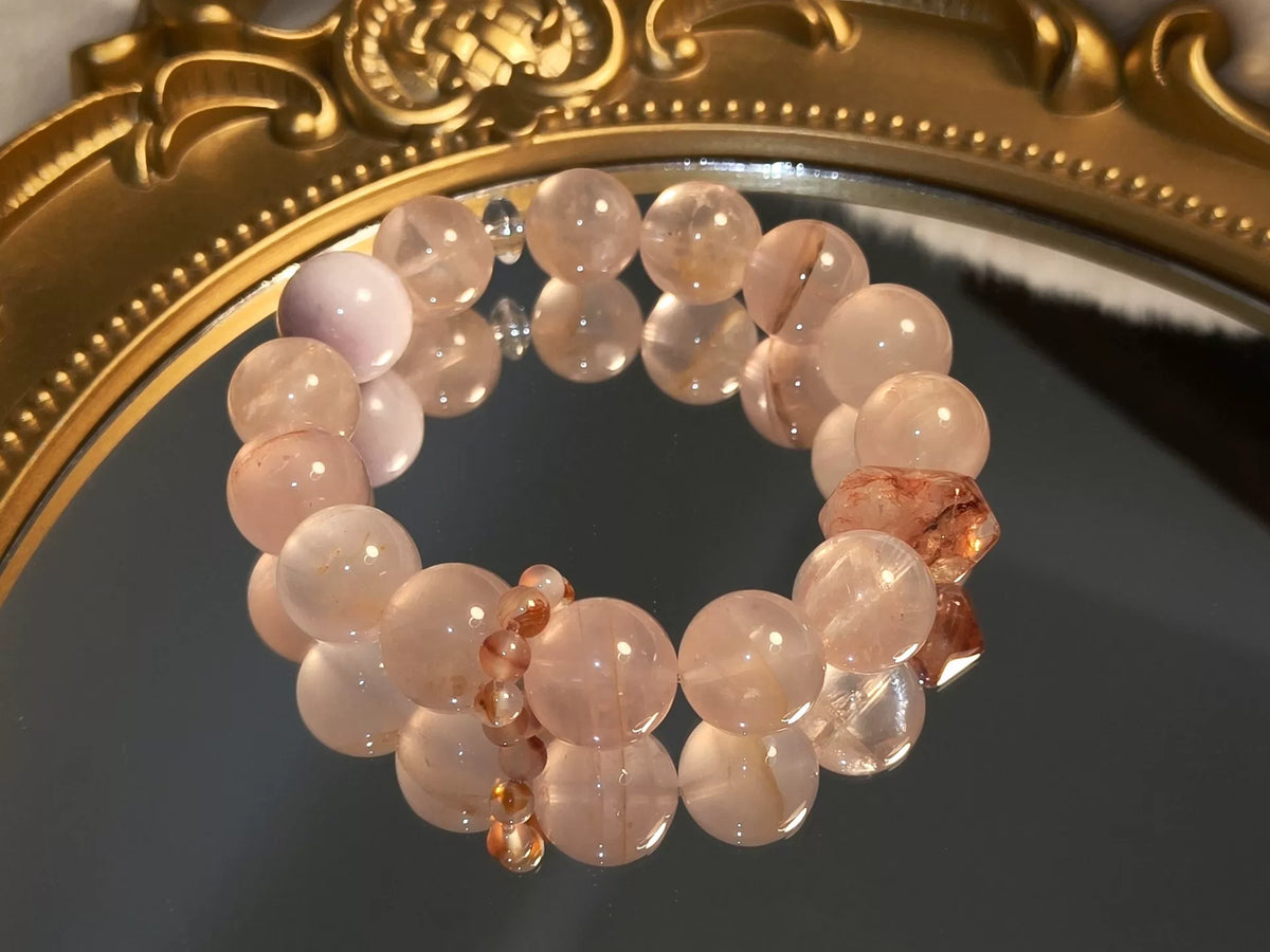 Pulseira de Contas em Ágata Rosa e Kunzite