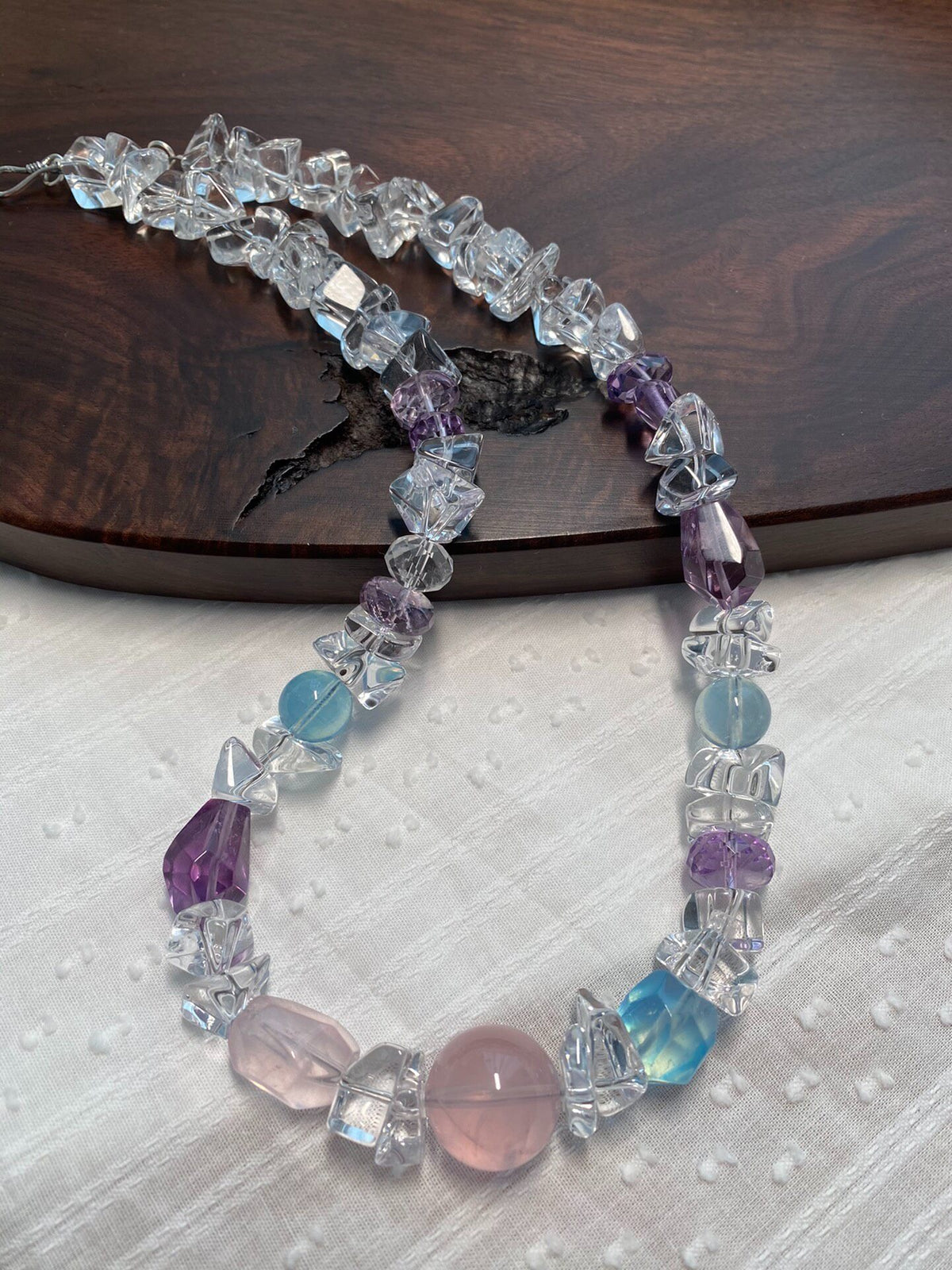 Collier en Cristal Multi-Pierres Quartz Rose