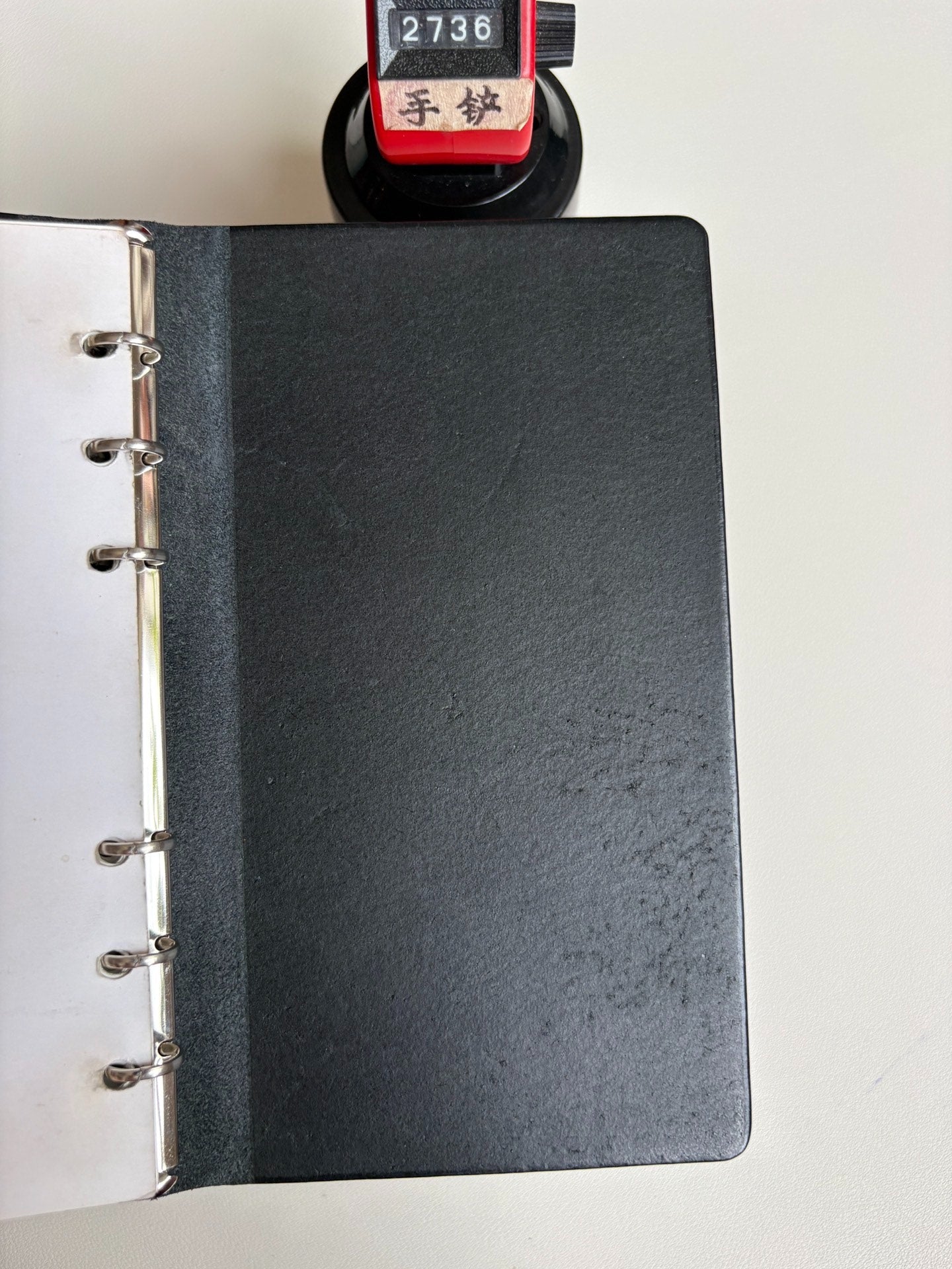 A6 Black Leather Ring Binder Notebook Cover with Silver Metal Rings